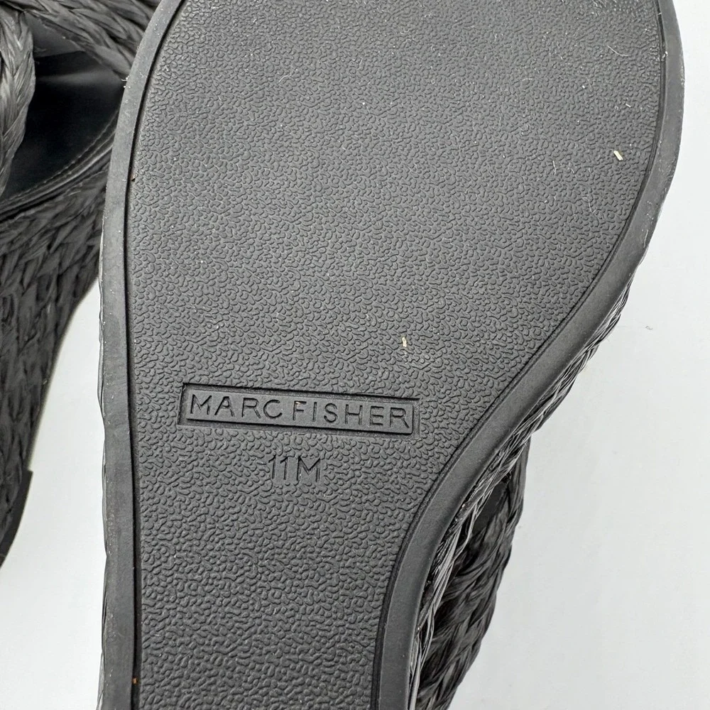 Marc Fisher Flynn Black Woven‎ Raffia Platform Wedge Sandals Womens Size 11M
